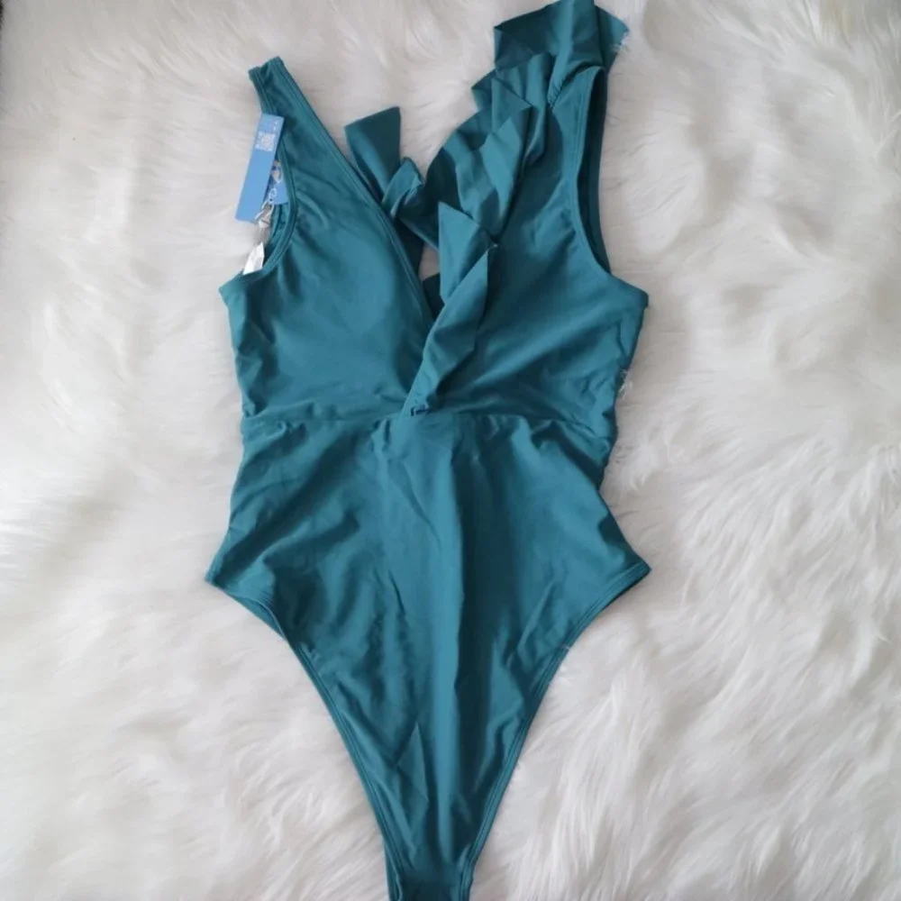 Cupshe Teal Ruffle One Piece Swimsuit - Picture 7 of 8